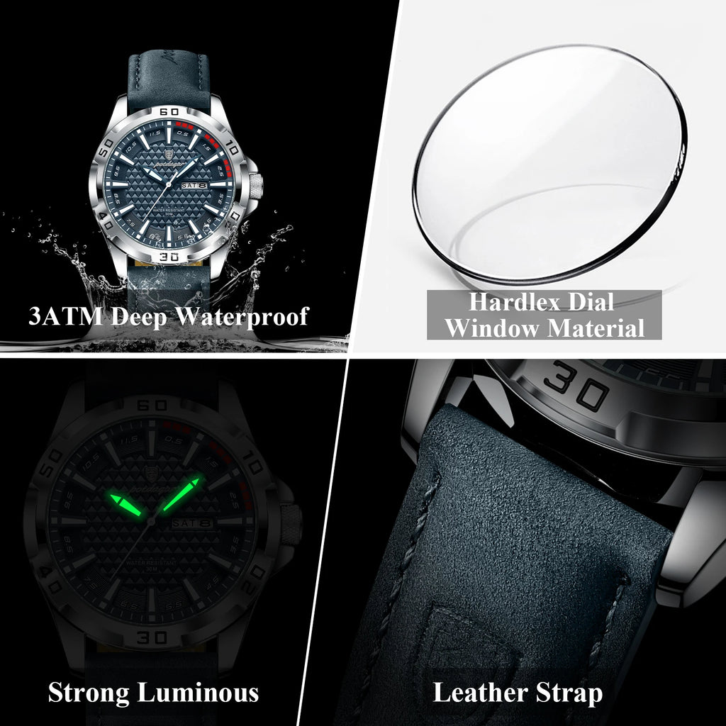 Original Men Watch Luxury Waterproof Luminous Date Week Watch for Man Quartz Leather Fashion Men'S Watches Reloj Hombre