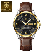 POEDAGAR 855 gold case black dial leather watch