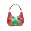 Women’s Ombre Croc Embossed Hobo Bag – Colorful Crescent Shoulder Purse, Glossy Underarm Handbag with Detachable Strap