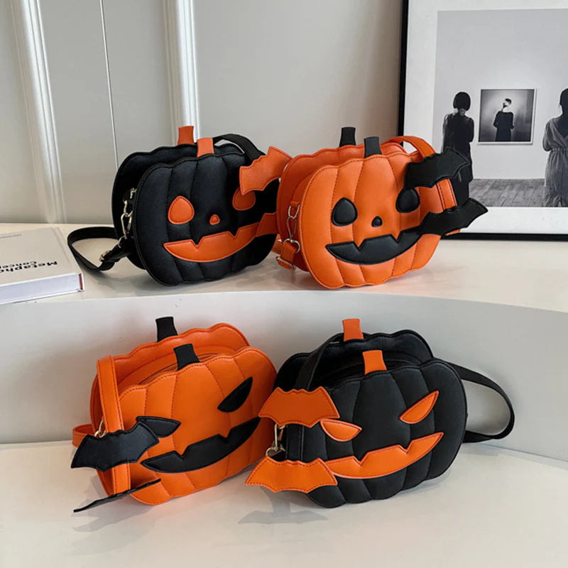 All four Halloween pumpkin purse styles shown together