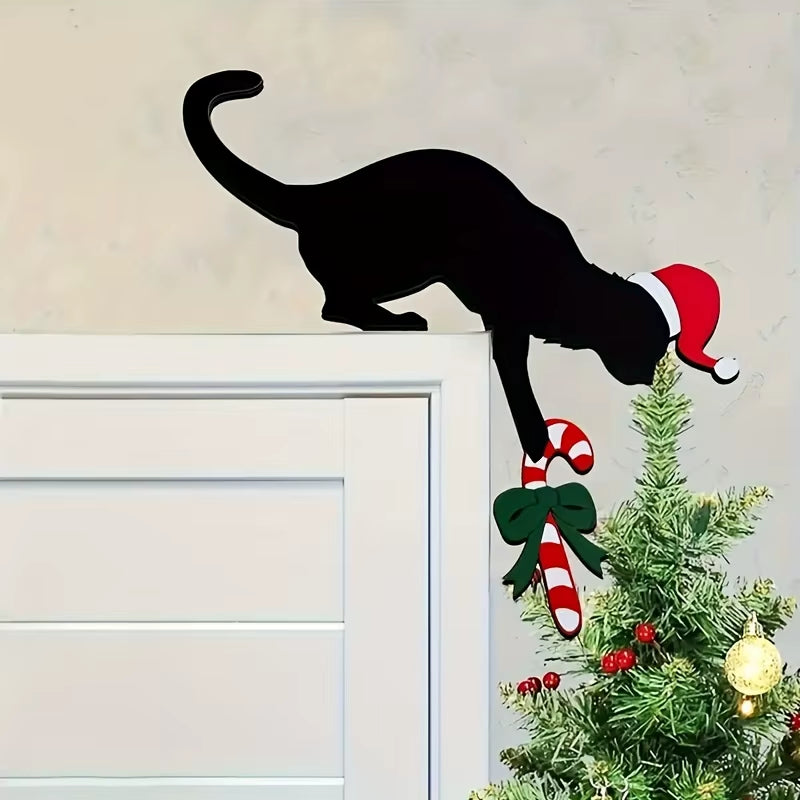 1PC Cat Shaped Door Corner Ornament Halloween Christmas Hanging Sign for Wall Frame Party Home Spooky Festive Decor