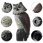 Realistic Fake Owl Decoy with Rotating Head for Garden Yard Outdoor Bird Deterrent Owl Sculpture Birds Repellent Pest Control