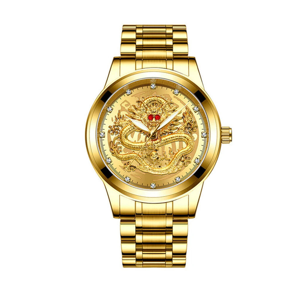 Men’s Golden Dragon Gold-Tone Watch with 3D dragon dial