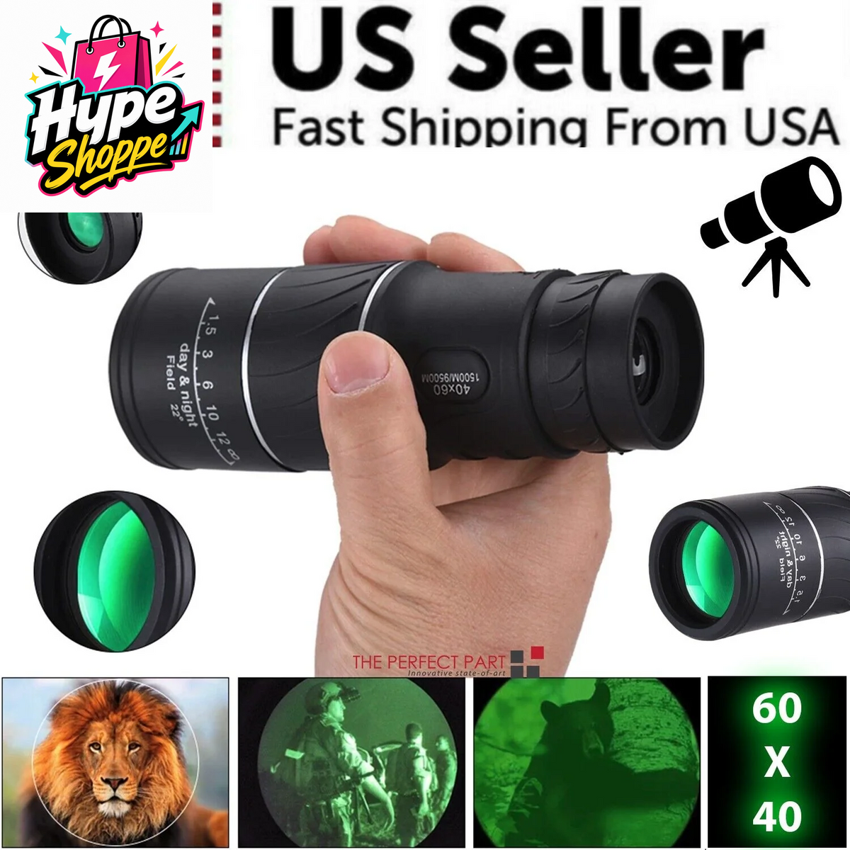 40X60 Night Vision Monocular with Night Vision BAK4 Prism High Power Waterproof