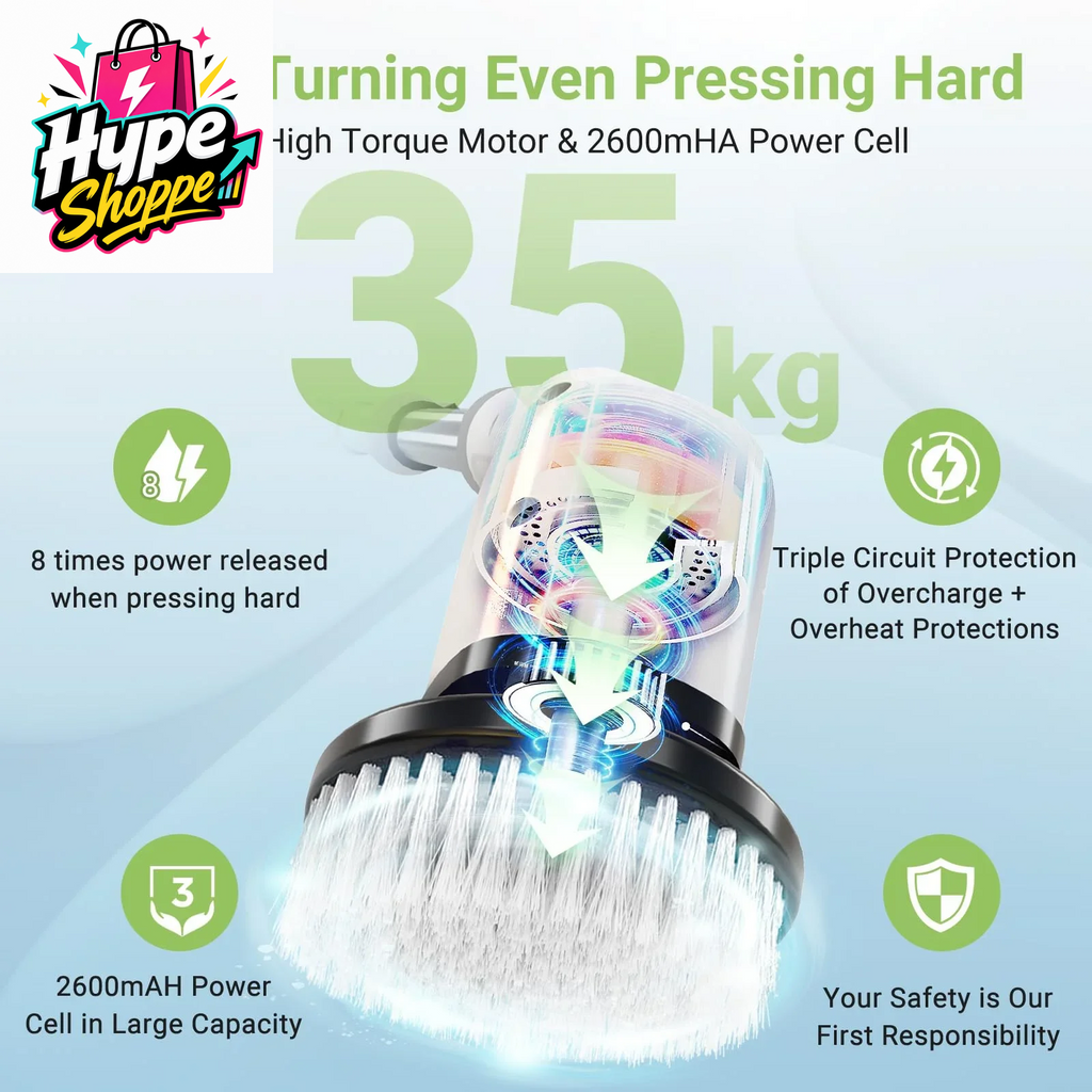 Ultimate Electric Spin Scrubber, Cordless Cleaning Brush with 8 Replaceable Brush Heads, Power Shower Scrubber with Long Handle for Floor, Tile, Bathroom, Tub