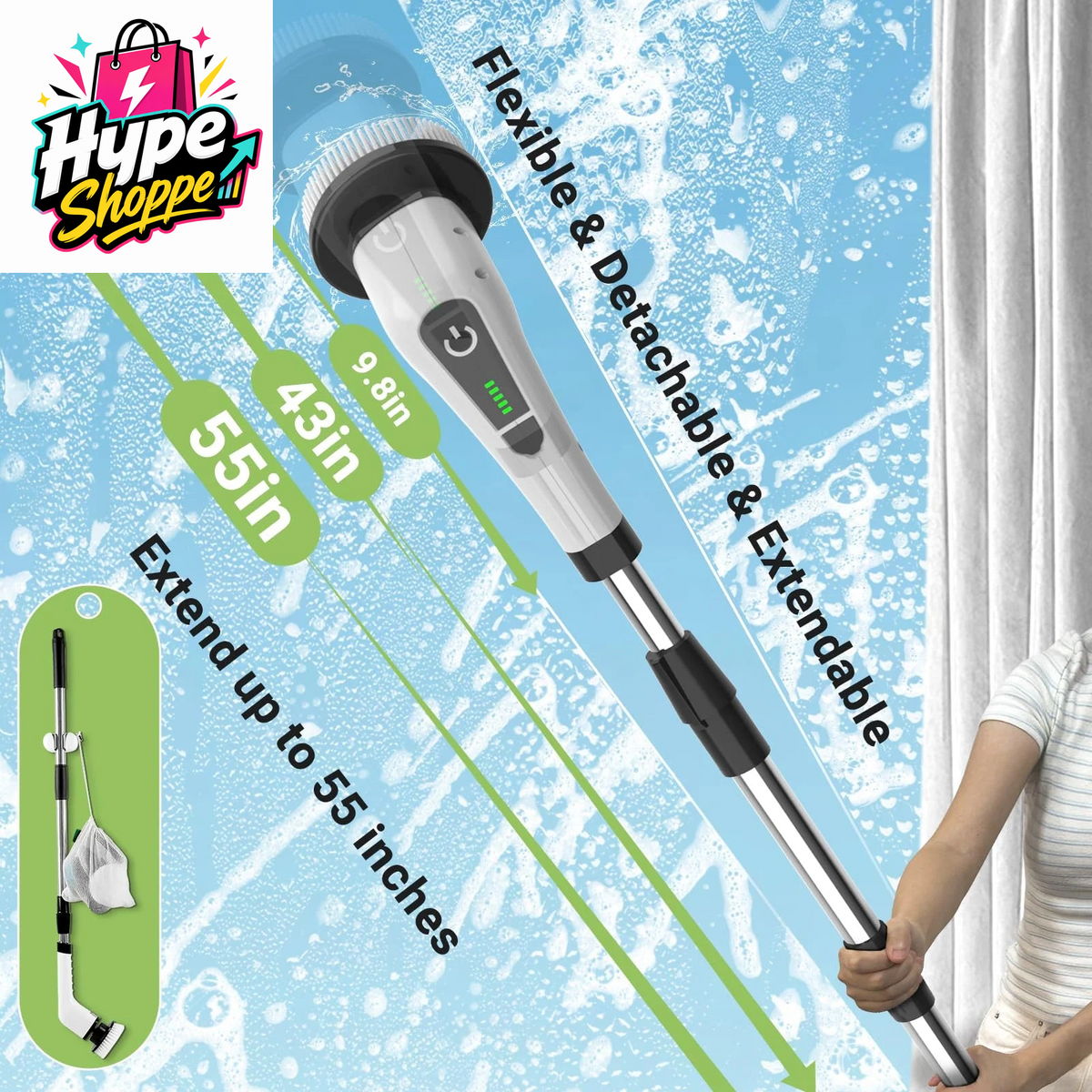 Ultimate Electric Spin Scrubber, Cordless Cleaning Brush with 8 Replaceable Brush Heads, Power Shower Scrubber with Long Handle for Floor, Tile, Bathroom, Tub