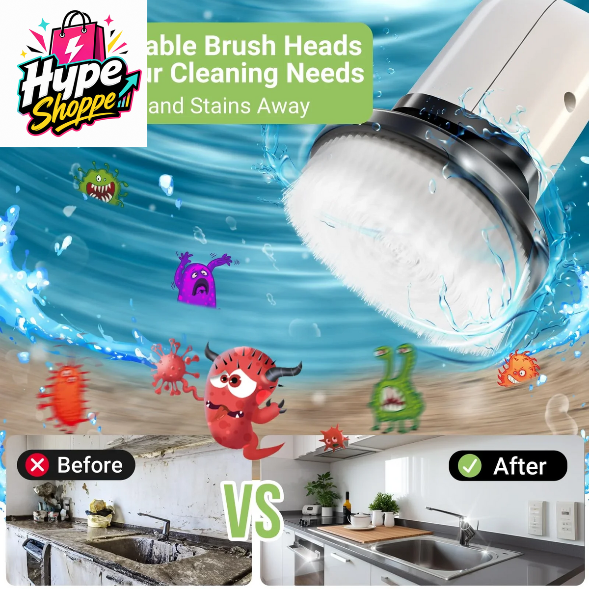 Ultimate Electric Spin Scrubber, Cordless Cleaning Brush with 8 Replaceable Brush Heads, Power Shower Scrubber with Long Handle for Floor, Tile, Bathroom, Tub