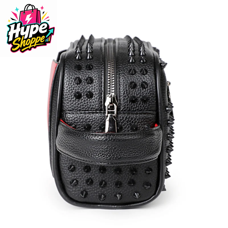 Women’s Punk Rock Studded Clutch Bag – Punk Rivet PU Leather Wristlet Purse, Black Gothic Zipper Handbag & Small Evening Bag